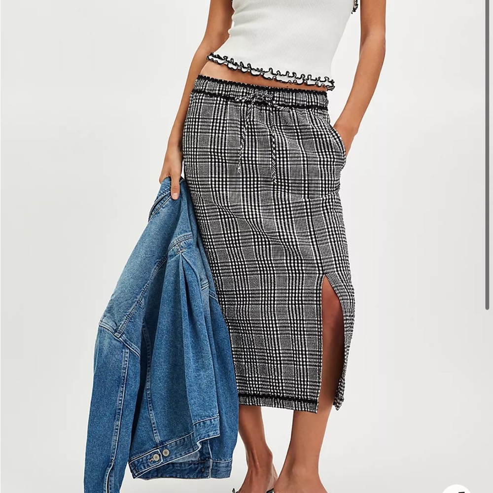 GREEN Free People Penelope gingham Plaid midi Skirt